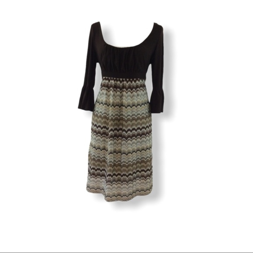 AA‎ Studio AA Brown & Pattern Dress 3/4 Sleeve